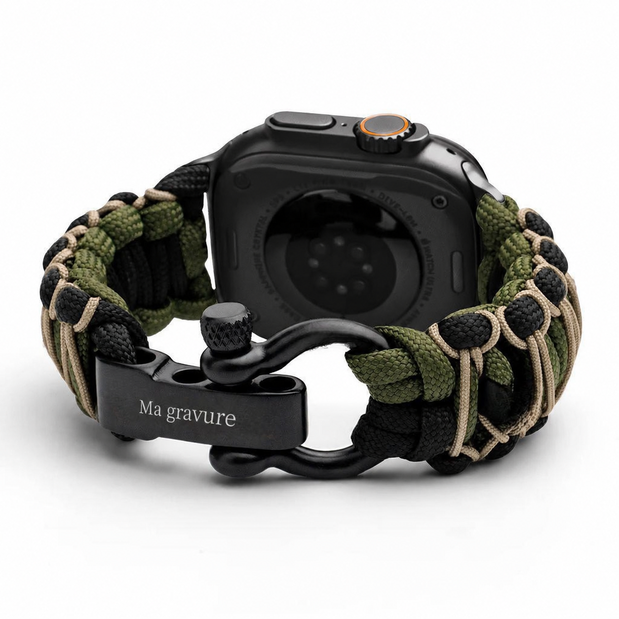 Bracelet en paracorde SURVIVOR et EXPLORATEUR, ultra technique et waterproof, pour Apple Watch, ajustable, modèle Bakari