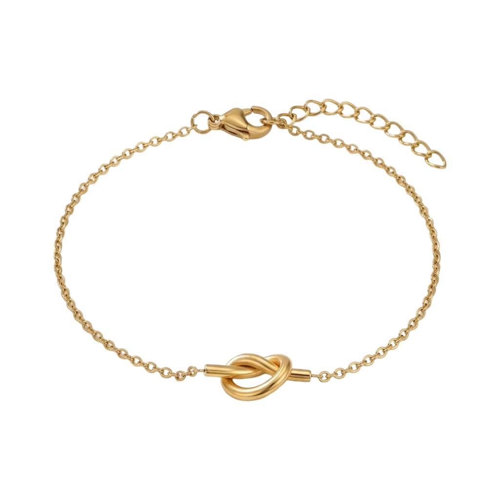 Bracelet couple en acier inoxydable, nœud cœur symbolique, chaîne fine ajustable, modèle Knot