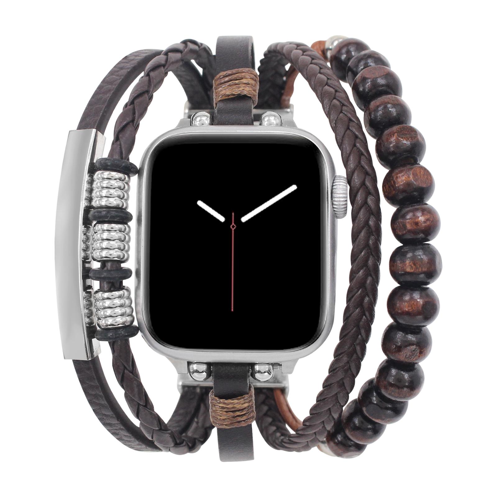Apple Watch Multi-Strand Braided Bracelet, Adorned with Wooden Beads, Customizable Plate, Free Engraving, Dizix Model