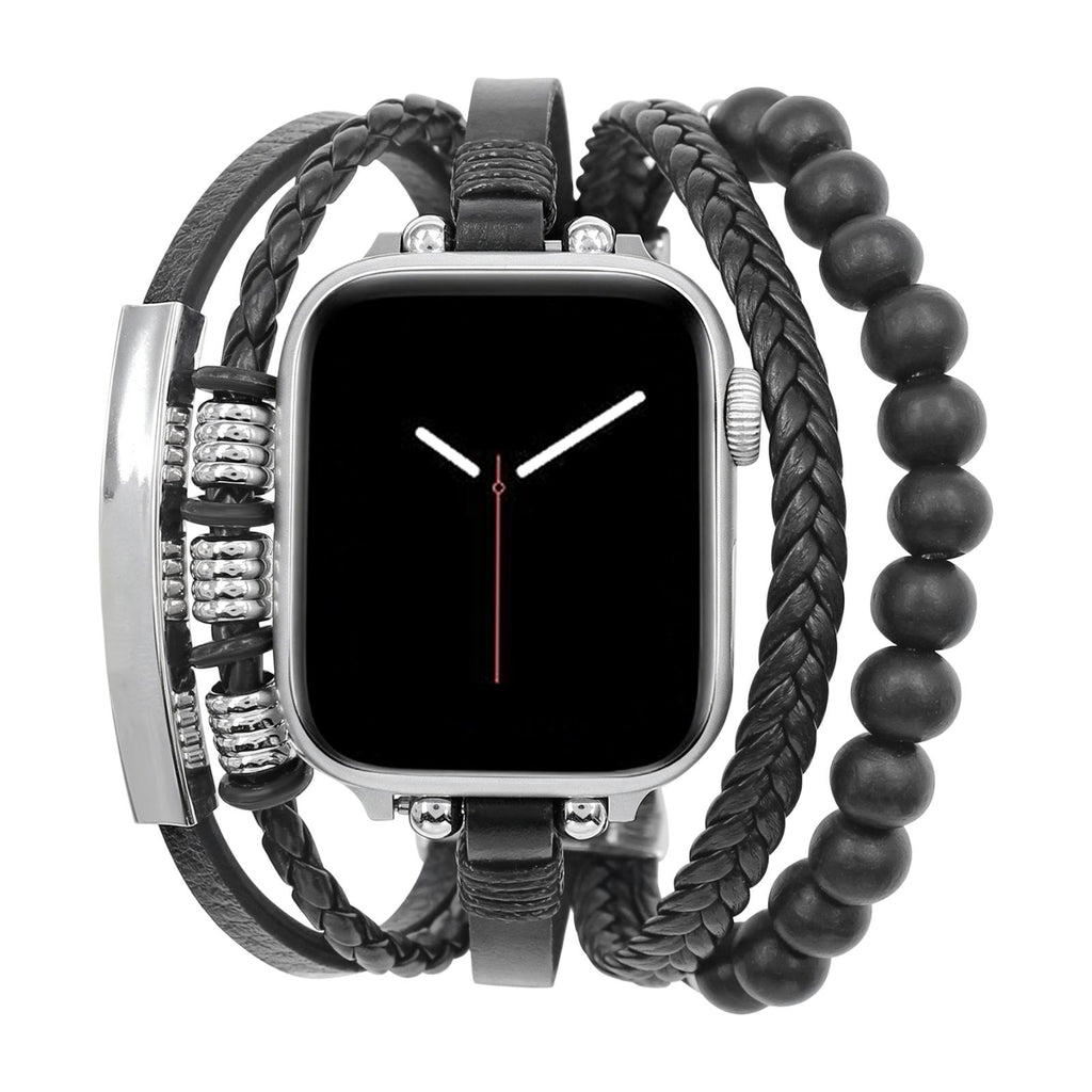 Apple Watch Multi-Strand Braided Bracelet, Adorned with Wooden Beads, Customizable Plate, Free Engraving, Dizix Model