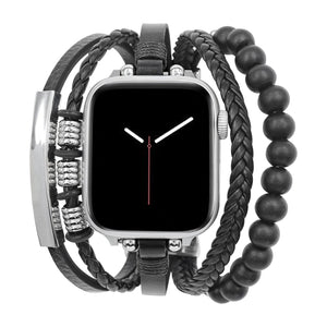 Apple Watch Multi-Strand Braided Bracelet, Adorned with Wooden Beads, Customizable Plate, Free Engraving, Dizix Model