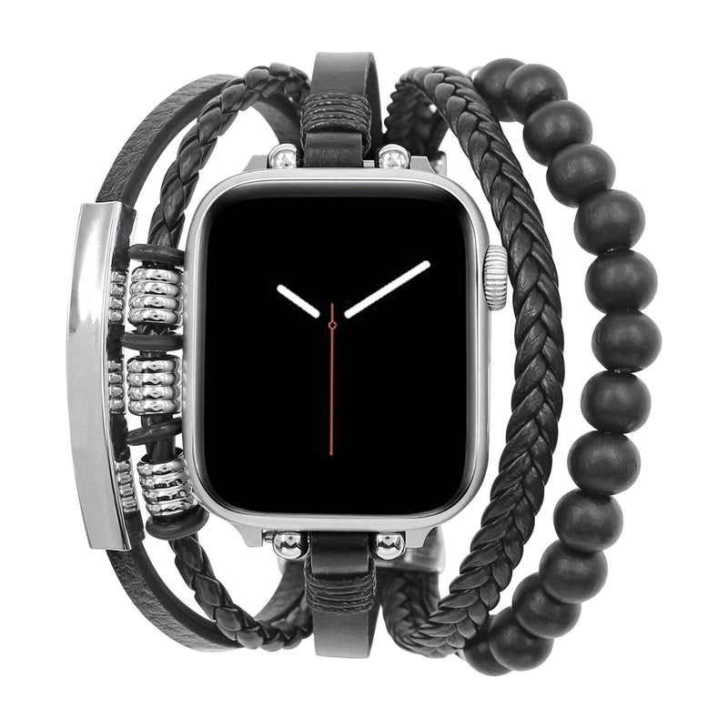 Apple Watch Multi-Strand Braided Bracelet, Adorned with Wooden Beads, Customizable Plate, Free Engraving, Dizix Model