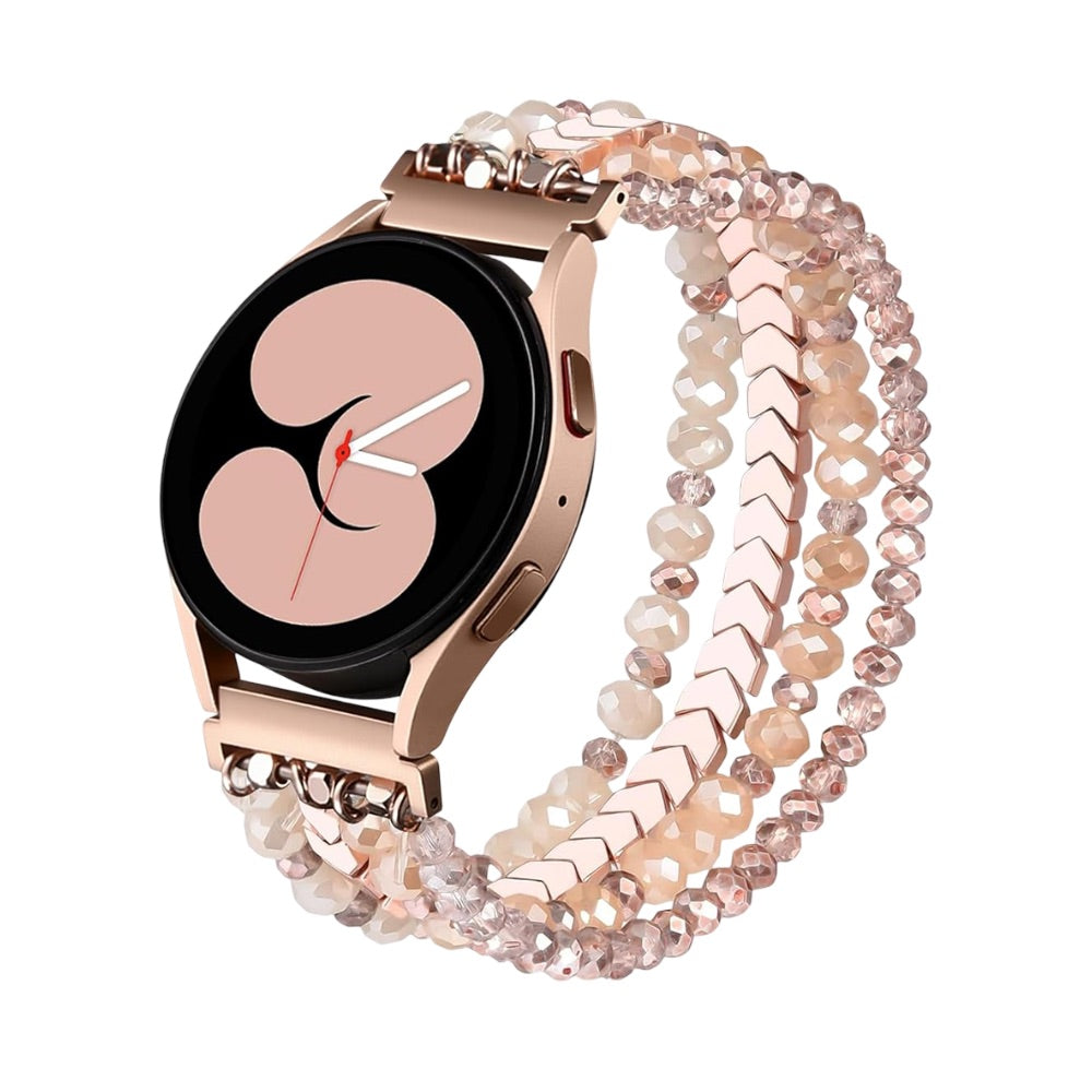 Multi-rækket armbånd til smartwatch, facetslebne perler og chevron-led, model Lévana