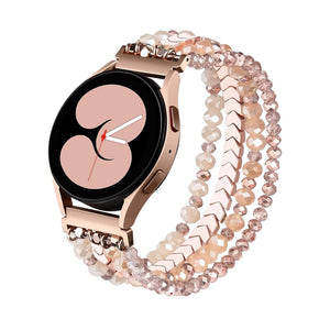 Bracelet de montre connectée multi-rangs, perles facettées et maille chevron, modèle Lévana
