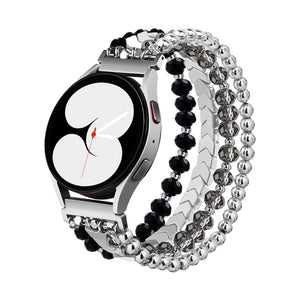 Bracelet de montre connectée multi-rangs, perles facettées et maille chevron, modèle Lévana