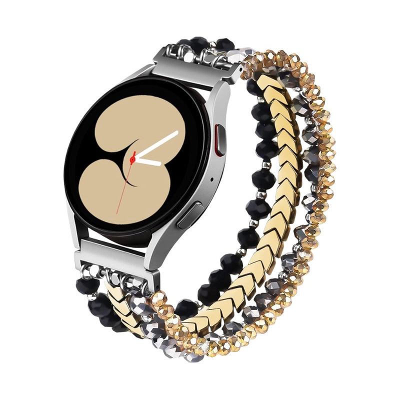 Bracelet de montre connectée multi-rangs, perles facettées et maille chevron, modèle Lévana