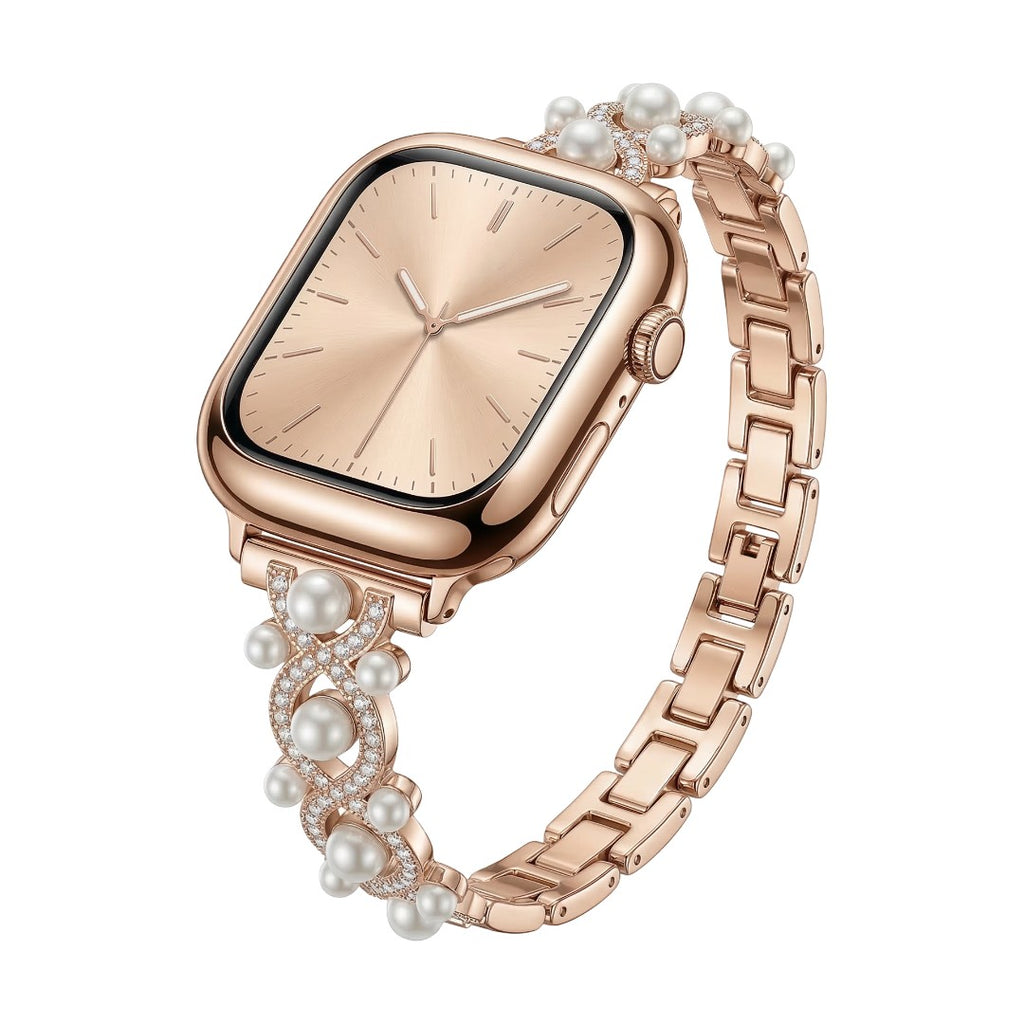 Bracelet Apple Watch décoratif, chaîne élégante avec perles et détails scintillants, bijou de poignet lumineux, modèle Laufey