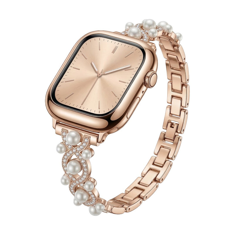 Bracelet Apple Watch décoratif, chaîne élégante avec perles et détails scintillants, bijou de poignet lumineux, modèle Laufey