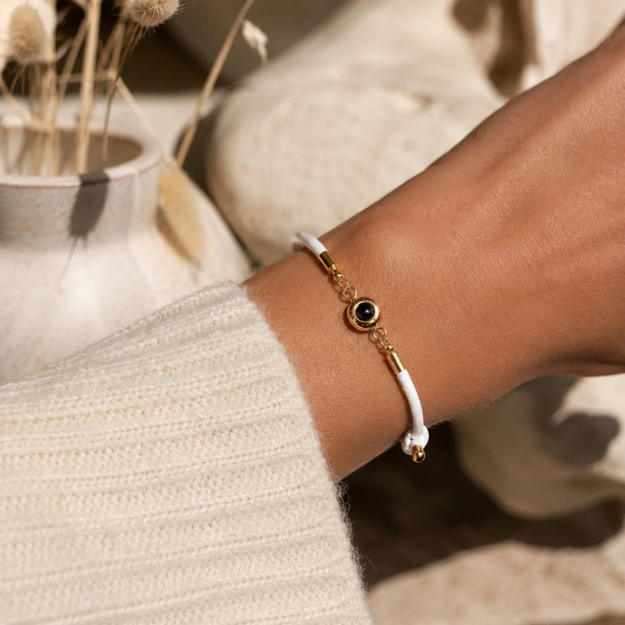Bracelet photo personnalisé, en cuir et acier inoxydable, modèle Lucho