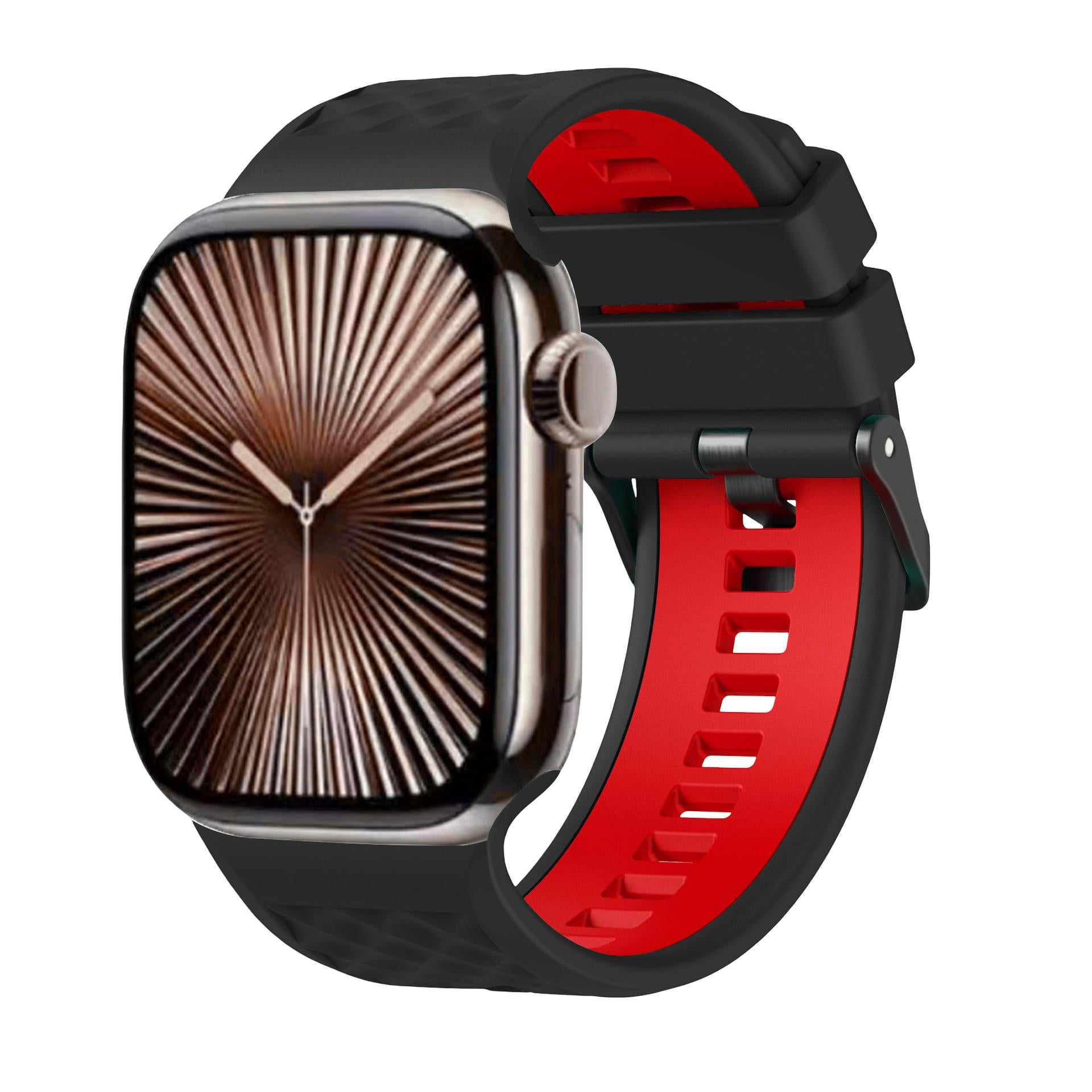 Bracelet silicone compatible Apple Watch, texture géométrique, boucle ardillon réglable, idéal sport, modèle Brush