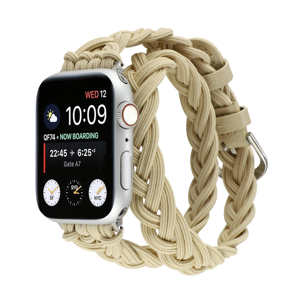Flettet Apple Watch-armbånd, dobbelt omvikling i nylon, spænde med torn til kvinder, elegant og behageligt tilbehør, model Abzine