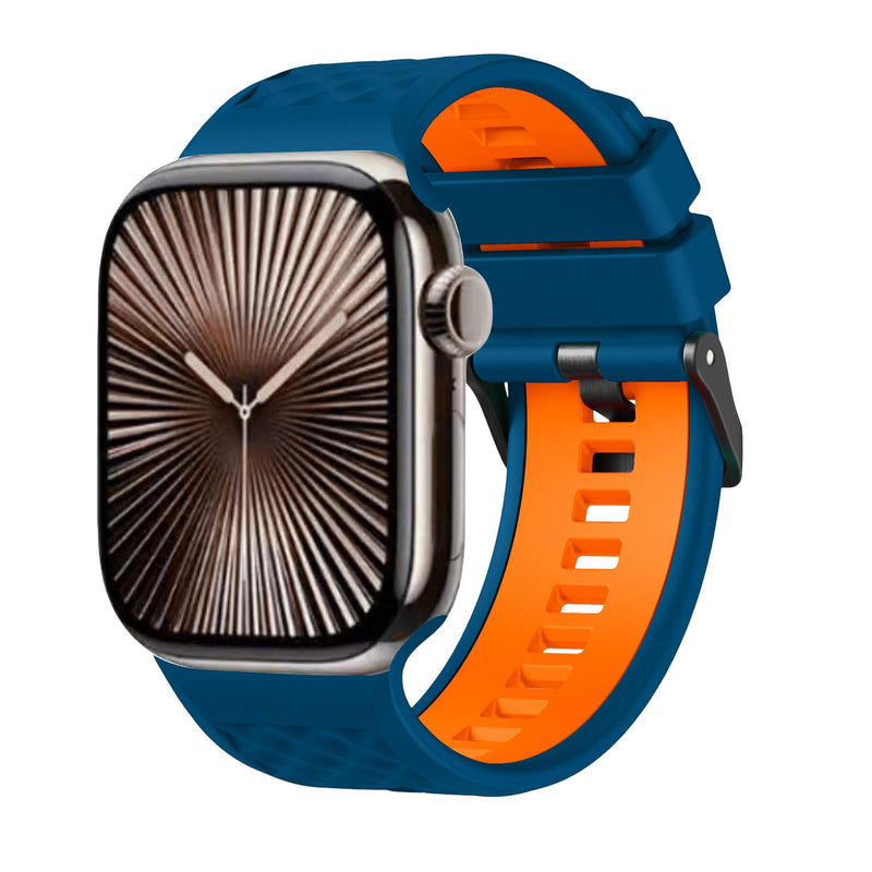 Bracelet silicone compatible Apple Watch, texture géométrique, boucle ardillon réglable, idéal sport, modèle Brush