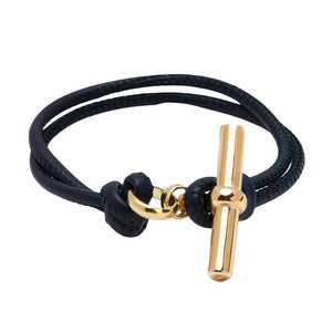 Bracelet cordon double tour, fermoir toggle doré en acier inoxydable, matière souple, bijou chic et raffiné, modèle Baléra