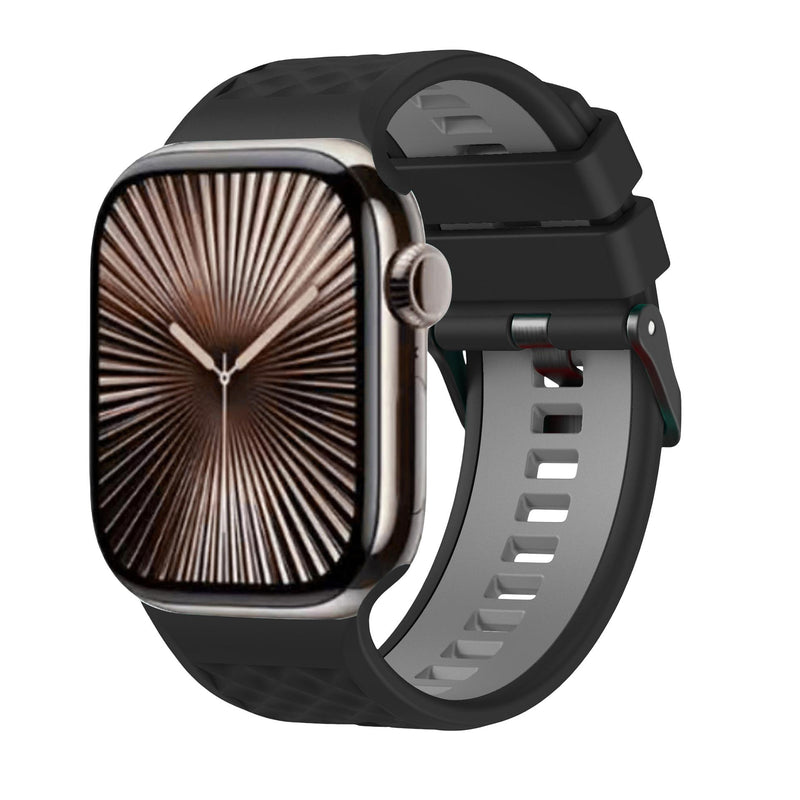 Bracelet silicone compatible Apple Watch, texture géométrique, boucle ardillon réglable, idéal sport, modèle Brush