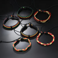 Ensemble de 6 bracelets homme multicolores style jamaïcain en cordon tressé ajustable.