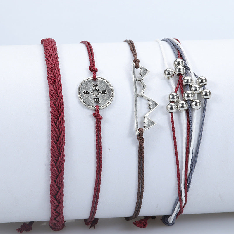 Lot de bracelets cordons ajustables, pendentifs boussole et montagne, bijoux d'aventure, accessoires de poignet en nylon tressé, modèle Montano