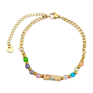 Bracelet fin à perles colorées, en acier inoxydable chaîne dorée avec pierre cylindrique, bijou délicat pour le quotidien, modèle Pénida