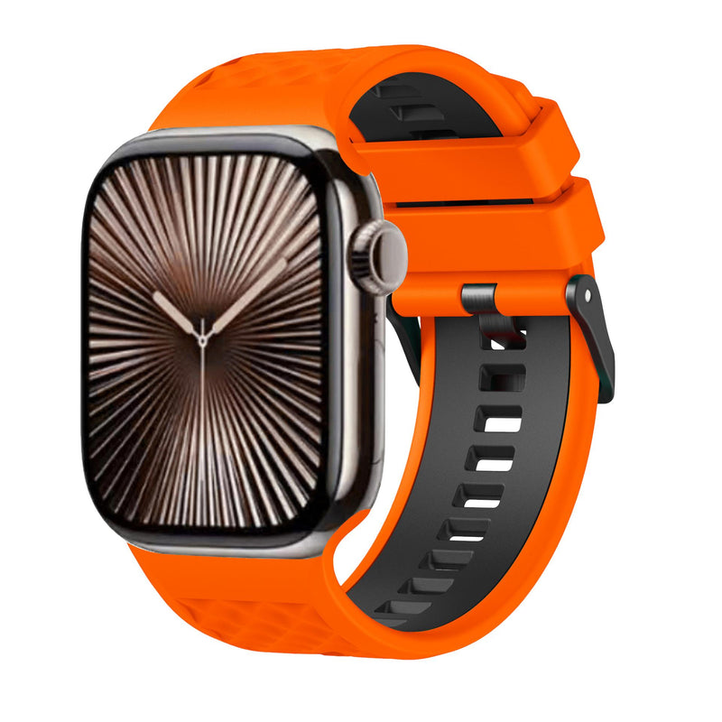 Bracelet silicone compatible Apple Watch, texture géométrique, boucle ardillon réglable, idéal sport, modèle Brush