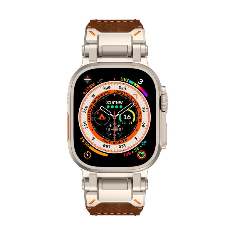 Bracelet en cuir marron avec coutures apparentes orange, fermoir boucle ardillon en acier inoxydable, style robuste pour.