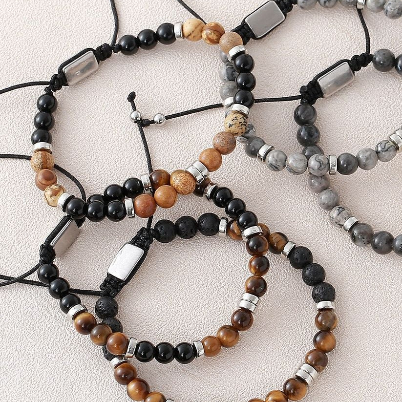 Personalized bracelet made of natural stones 6 mm, beaded bracelet with adjustable cord, raw and elegant look, Kalère model