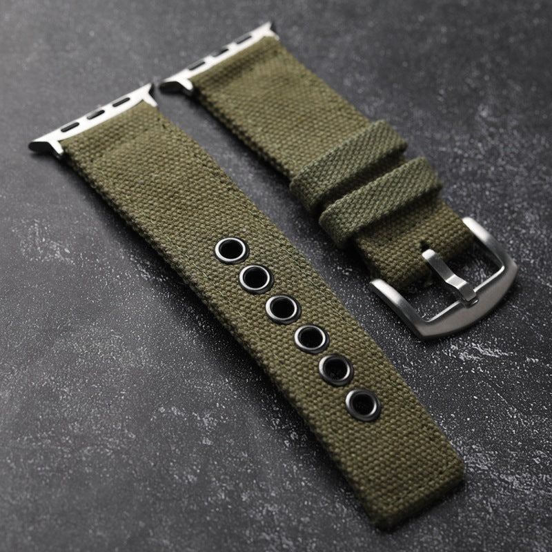 Apple Watch Armband aus dickem, doppellagigem Gewebe, robuster Stil, Stahlschließe, langanhaltender Tragekomfort am Handgelenk, Modell Jeffrey