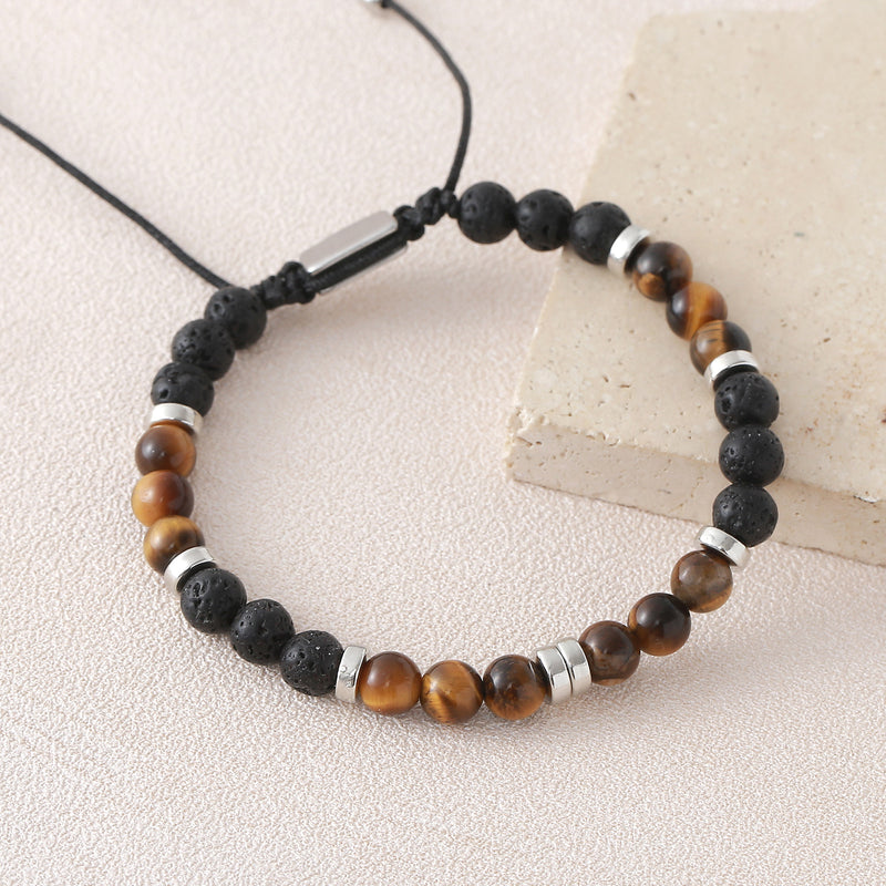 Personalized bracelet made of natural stones 6 mm, beaded bracelet with adjustable cord, raw and elegant look, Kalère model