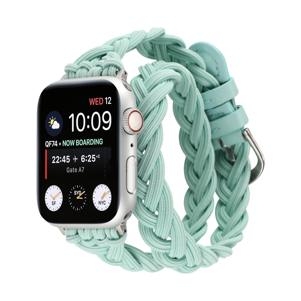 Flettet Apple Watch-armbånd, dobbelt omvikling i nylon, spænde med torn til kvinder, elegant og behageligt tilbehør, model Abzine