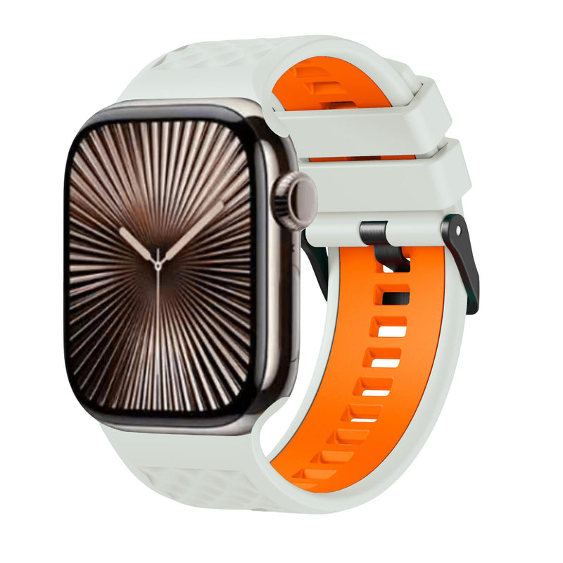 Bracelet silicone compatible Apple Watch, texture géométrique, boucle ardillon réglable, idéal sport, modèle Brush