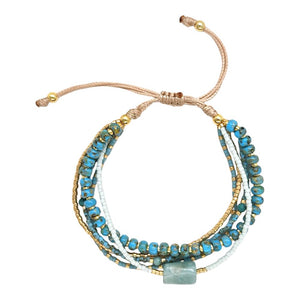 Bracelet multi-rangs en perles de verre du Japon, cordon ajustable avec détails en cuivre, éclat naturel pour le poignet, modèle Hitaya