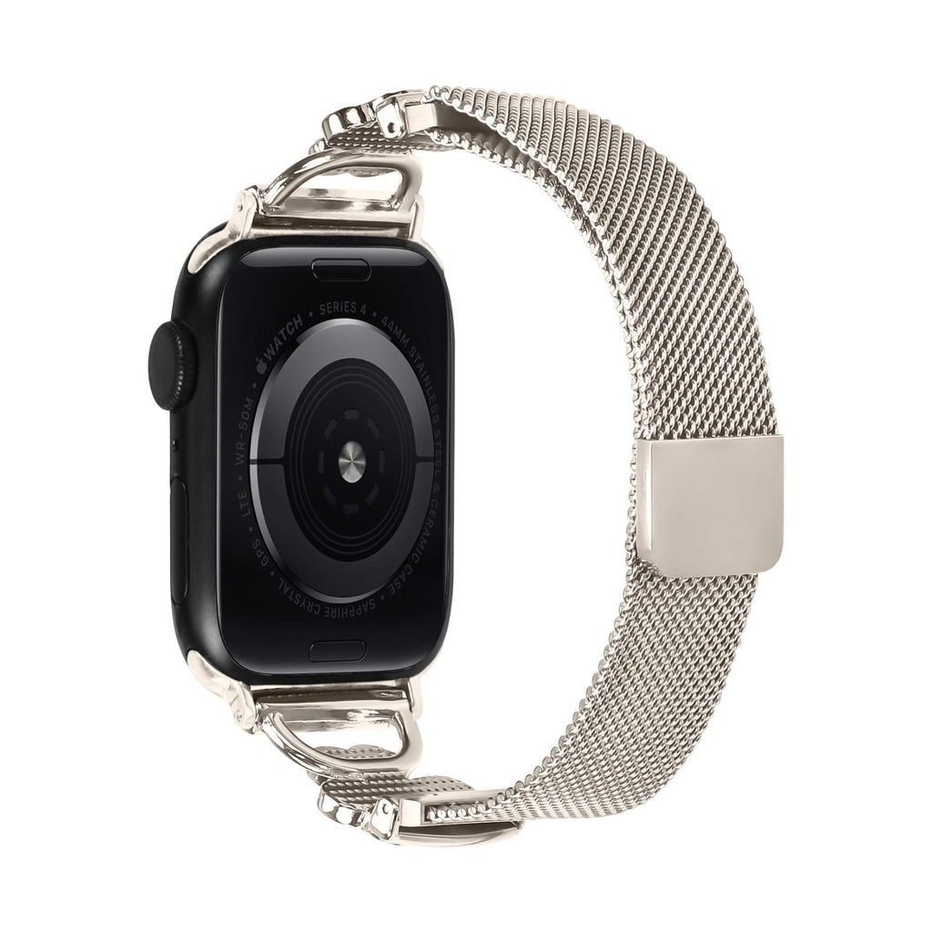 Bracelet en maille pour Apple Watch, acier inoxydable avec fermoir magnétique, pendentif trèfle serti d'oxyde de zirconium et nacre, modèle Podale