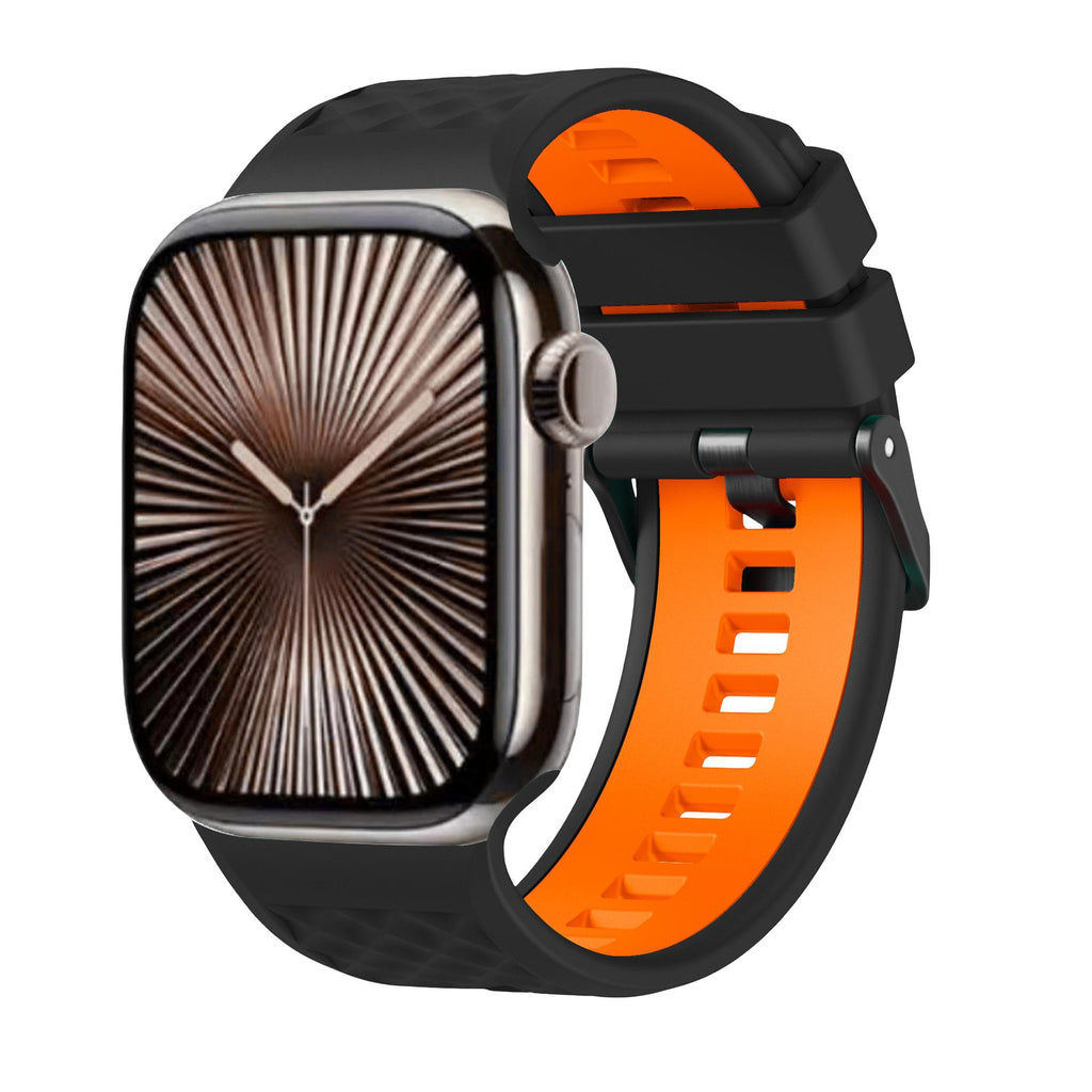 Bracelet silicone compatible Apple Watch, texture géométrique, boucle ardillon réglable, idéal sport, modèle Brush