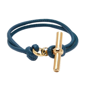 Bracelet cordon double tour, fermoir toggle doré en acier inoxydable, matière souple, bijou chic et raffiné, modèle Baléra