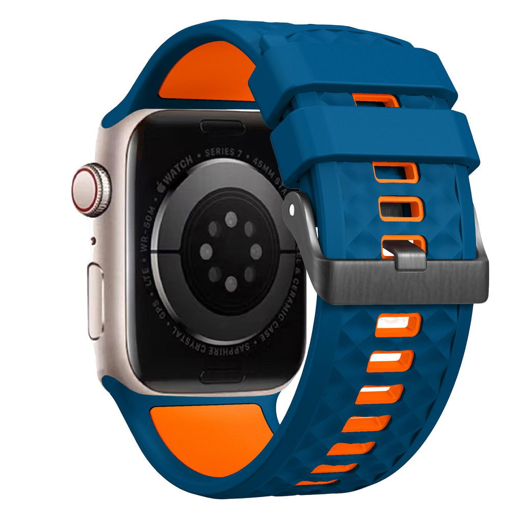 Bracelet silicone compatible Apple Watch, texture géométrique, boucle ardillon réglable, idéal sport, modèle Brush