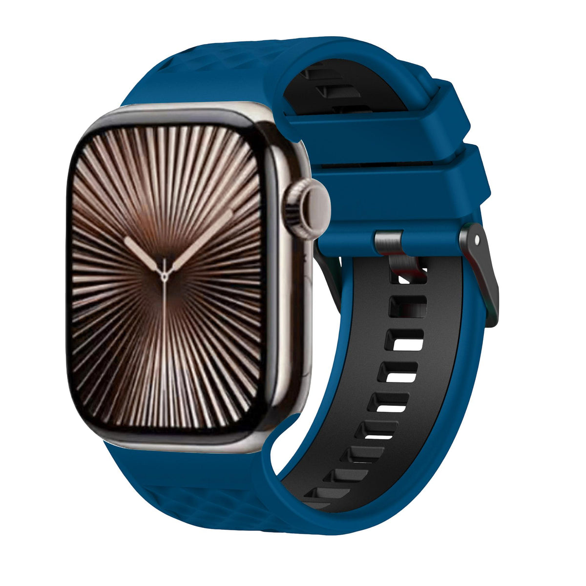 Bracelet silicone compatible Apple Watch, texture géométrique, boucle ardillon réglable, idéal sport, modèle Brush