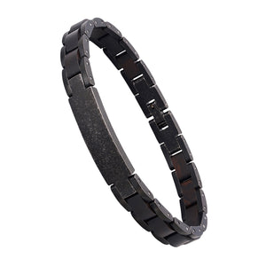 Bracelet en bois et acier inoxydable, plaque personnalisable par gravure, maillons ajustables, modèle Vodin