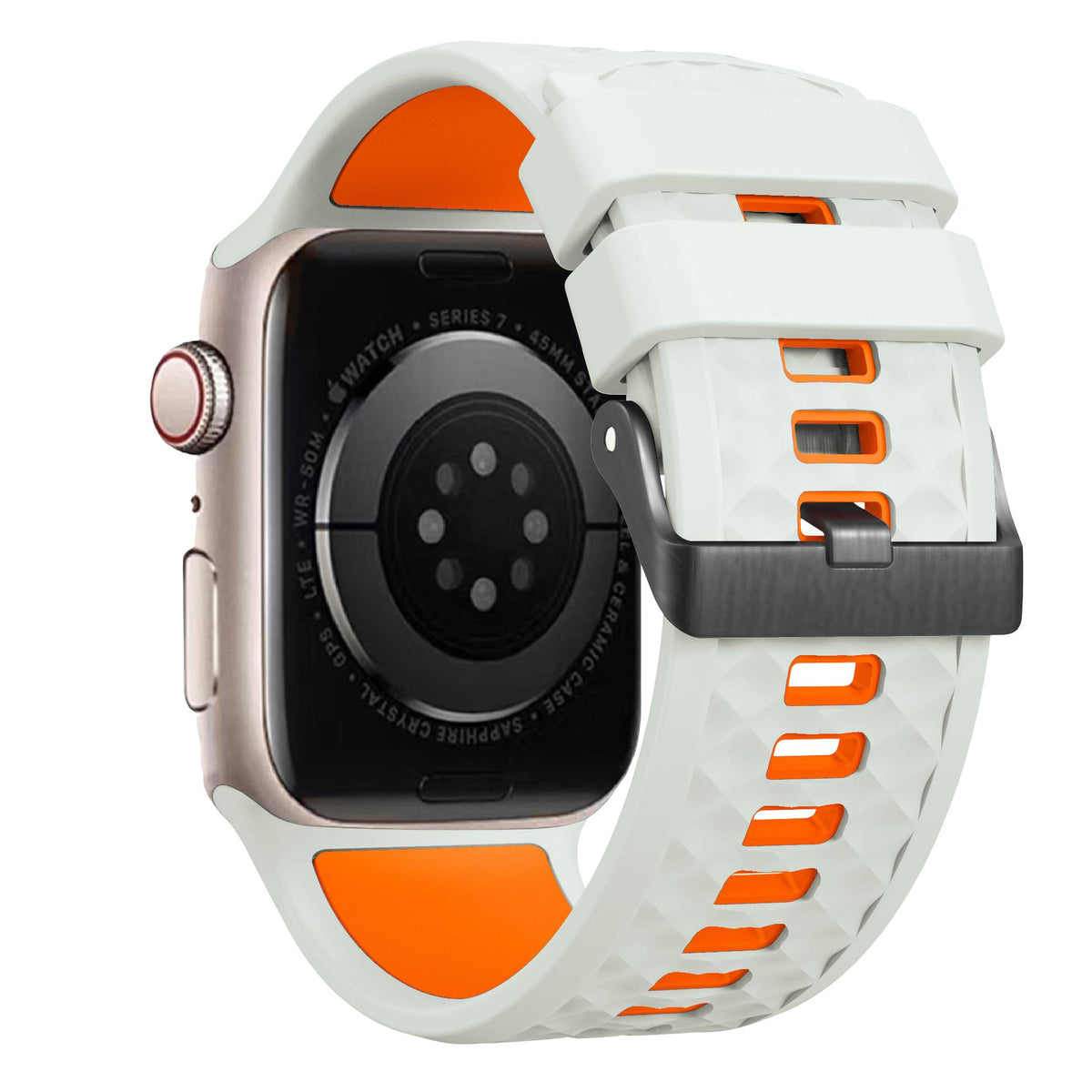 Bracelet silicone compatible Apple Watch, texture géométrique, boucle ardillon réglable, idéal sport, modèle Brush