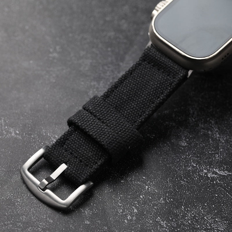 Apple Watch Armband aus dickem, doppellagigem Gewebe, robuster Stil, Stahlschließe, langanhaltender Tragekomfort am Handgelenk, Modell Jeffrey