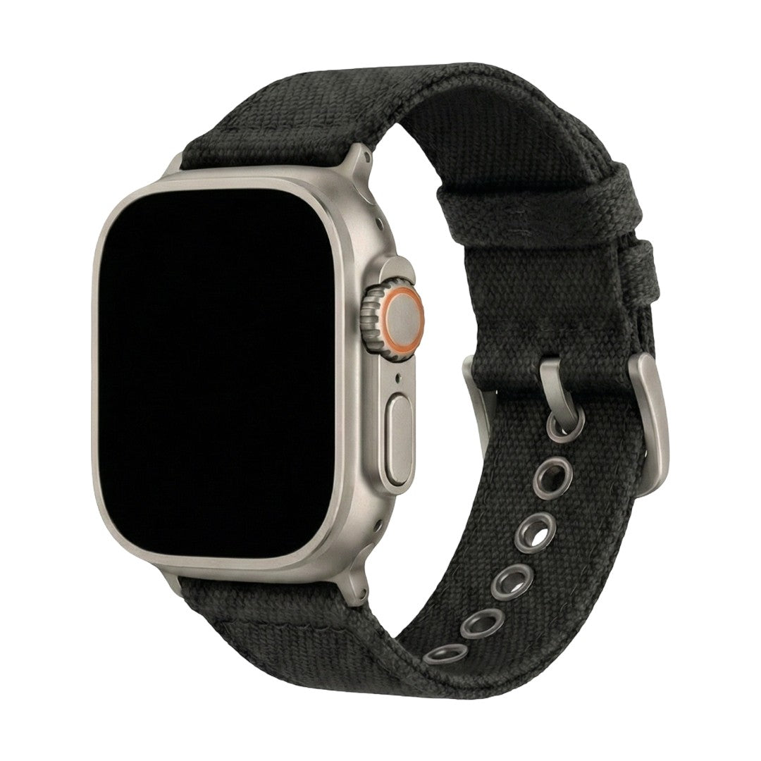 Dikke, dubbelgelaagde stoffen armband voor Apple Watch, robuuste stijl, stalen gesp, langdurig draagcomfort, model Jeffrey