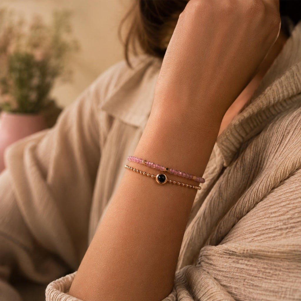 Pulseira personalizada com foto, dupla volta, em pedras naturais, modelo Tila