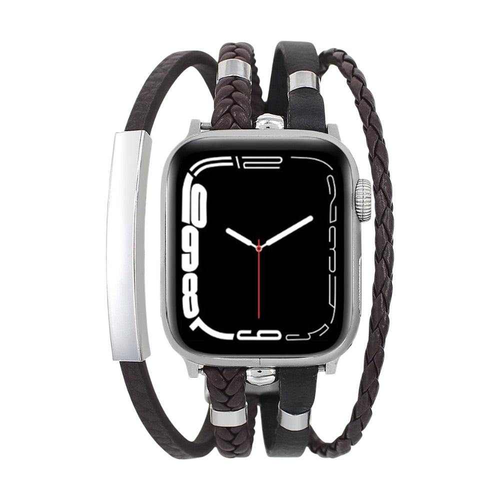 Bracelet Apple Watch multi-rangs en simili vegan, tressé et métal, plaque personnalisable, élégant et ajustable, modèle Héraclès image