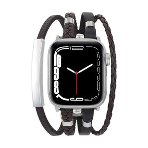 Bracelet Apple Watch multi-rangs en simili vegan, tressé et métal, plaque personnalisable, élégant et ajustable, modèle Héraclès image