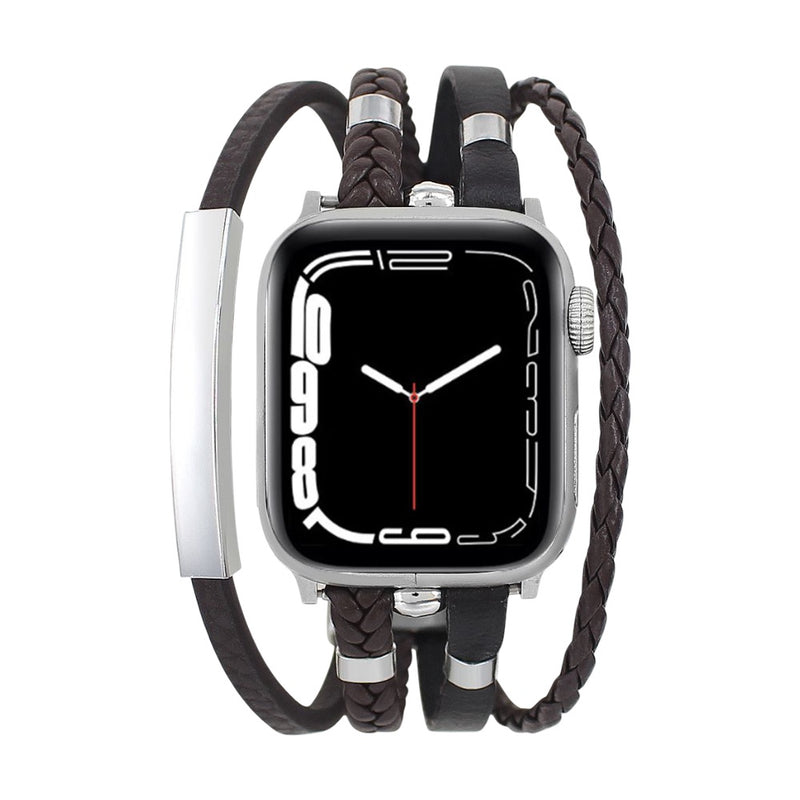 Bracelet Apple Watch multi-rangs en simili vegan, tressé et métal, plaque personnalisable, élégant et ajustable, modèle Héraclès image