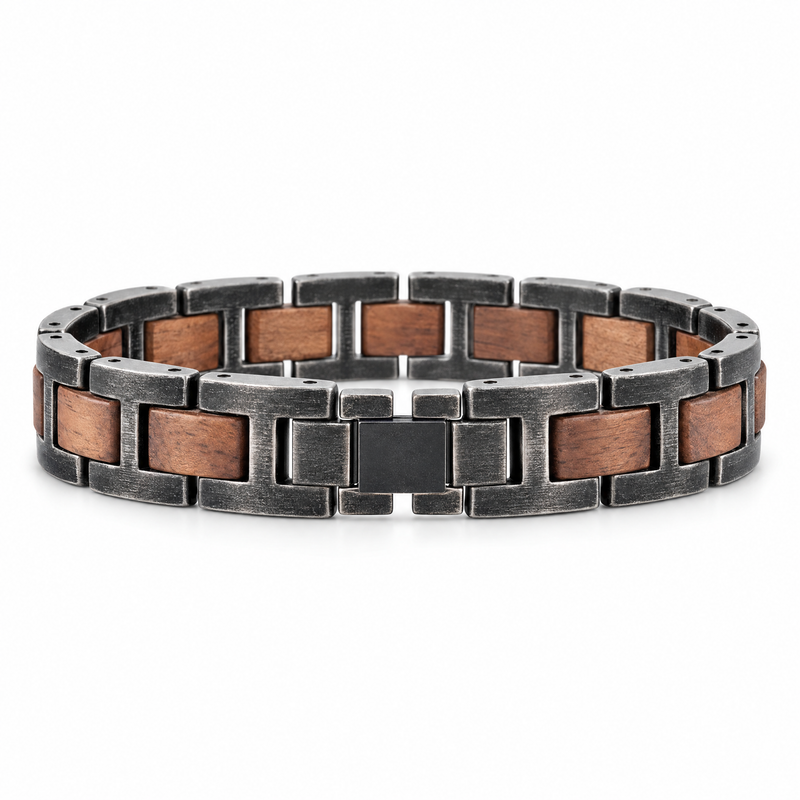 Packshot studio bracelet Alphonse Noir et marron, vue de face sur fond blanc — 8 octobre 2026