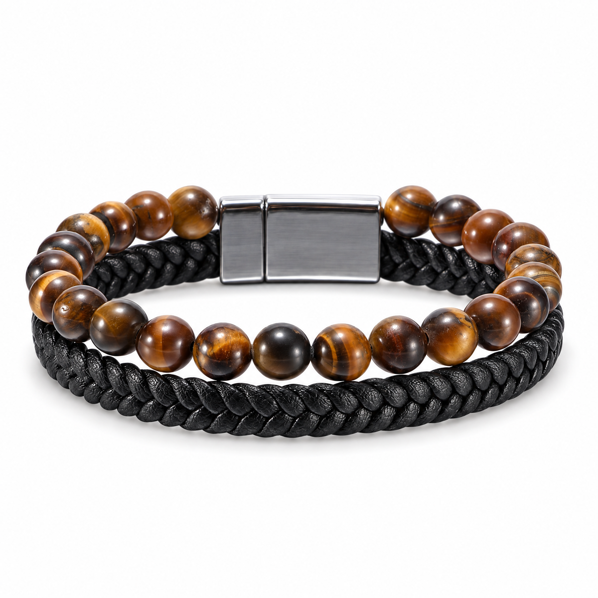 Packshot studio bracelet Ancourt Oeil de tigre, vue de face sur fond blanc.