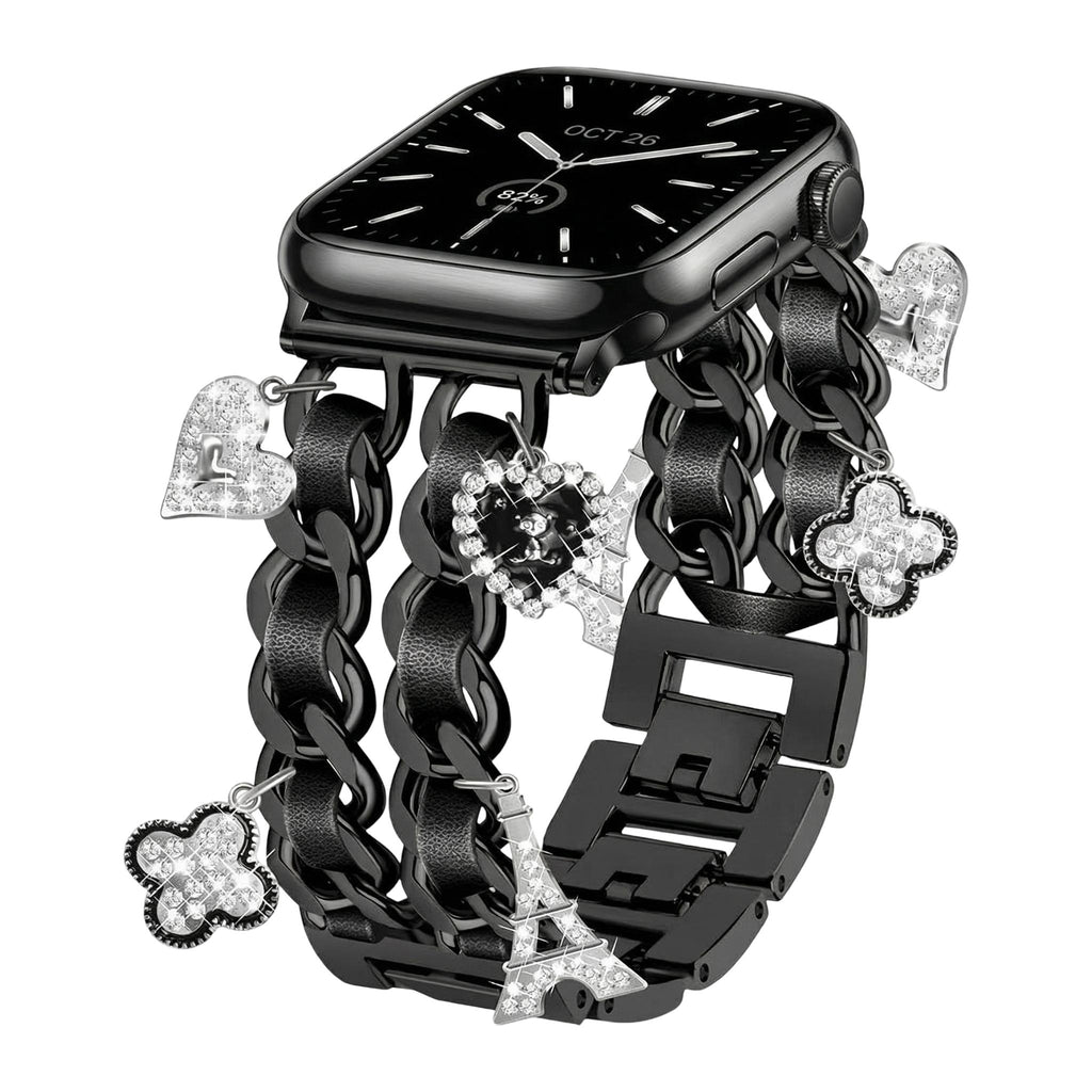 Apple Watch Bracelet, multiple heart and cross charms, clip-on metal links, women's watch jewelry, trendy accessory, Erza model
