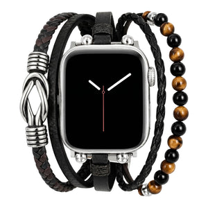 Apple Watch-armbånd i flere rækker, tigerøje- og onyxperler, keltisk knude, justerbar lås, model Arcane