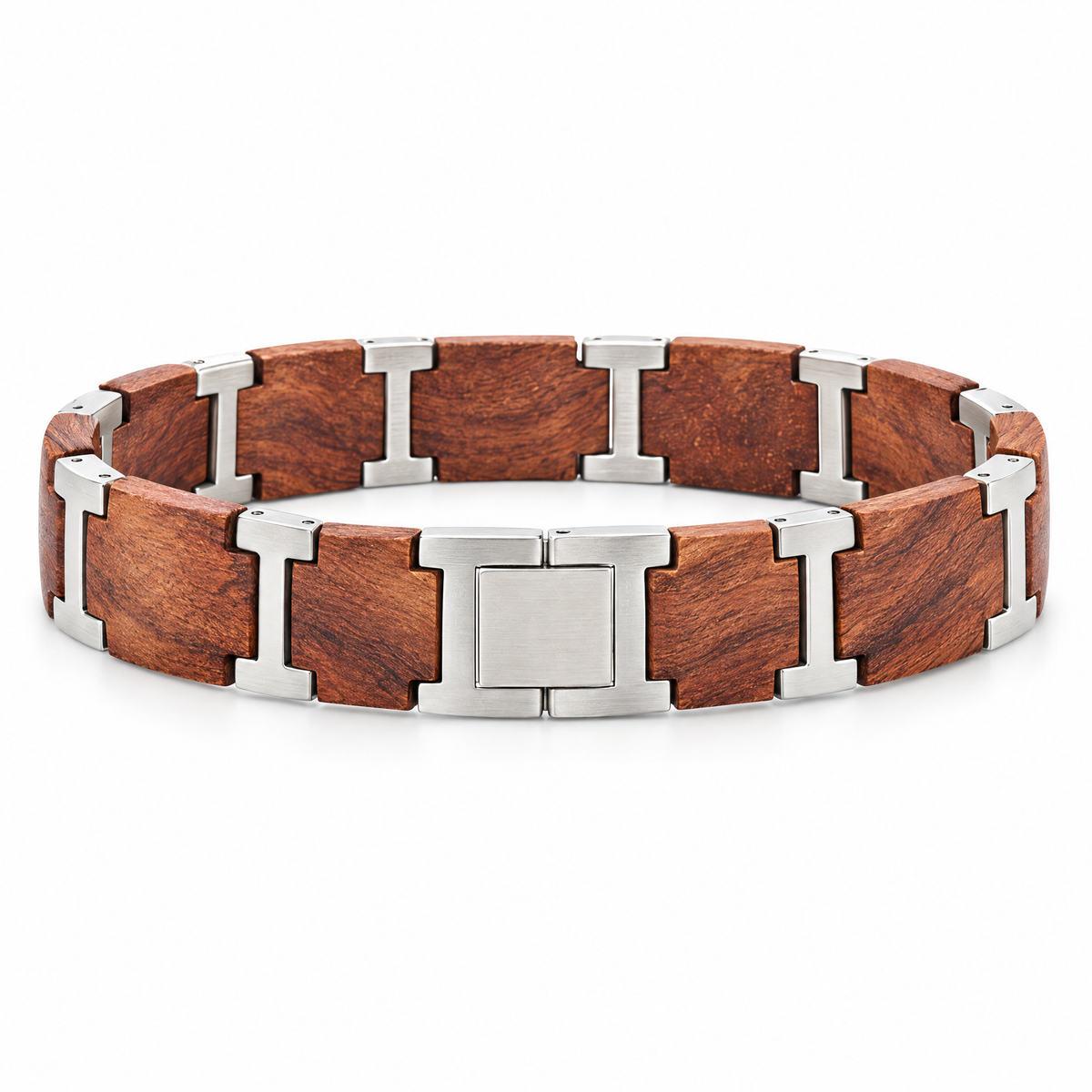 Packshot studio bracelet Augustin Marron et argent, vue de face sur fond blanc — 8 octobre 2026
