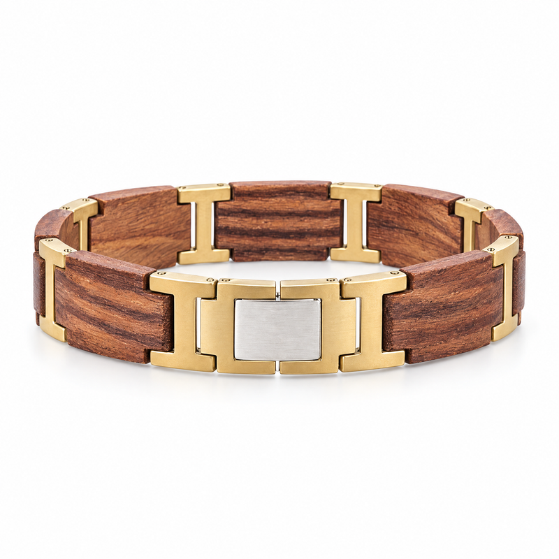 Packshot studio bracelet Augustin Marron et or, vue de face sur fond blanc — 8 octobre 2026
