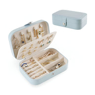 Boîte à bijoux nomade bleue claire, format moyen, avec compartiments et supports pour bagues, boucles d’oreilles et.