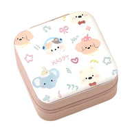 Boîte à bijoux rose motif animaux mignons avec éléphant, chiots et notes musicales.